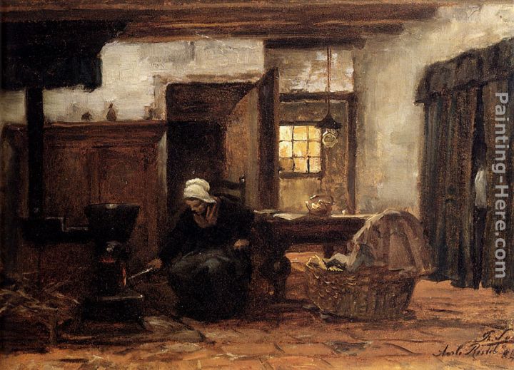 Lighting The Stove painting - Philippe Lodowyck Jacob Sadee Lighting The Stove art painting